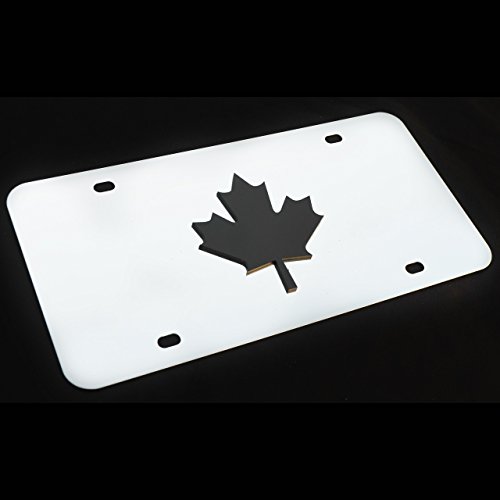 Stainless Steel Decor License Plate w Canada Maple Leaf Metal Decorative Emblem Decal Ornament Mirror Polish or Black