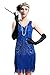 BABEYOND Women's Flapper Dresses 1920s V Neck Beaded Fringed Great Gatsby Dress Blue