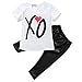 Little Girls Short Sleeve "XO" T-shirt and Faux Leather Pants Outfit