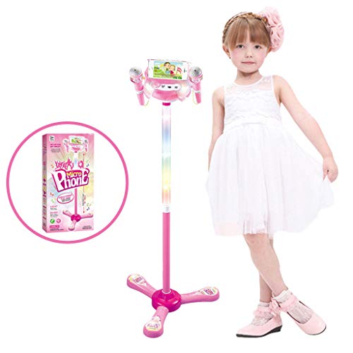 Kids Karaoke Machine With 2 Microphones Adjustable Stand Music Play Toys Set