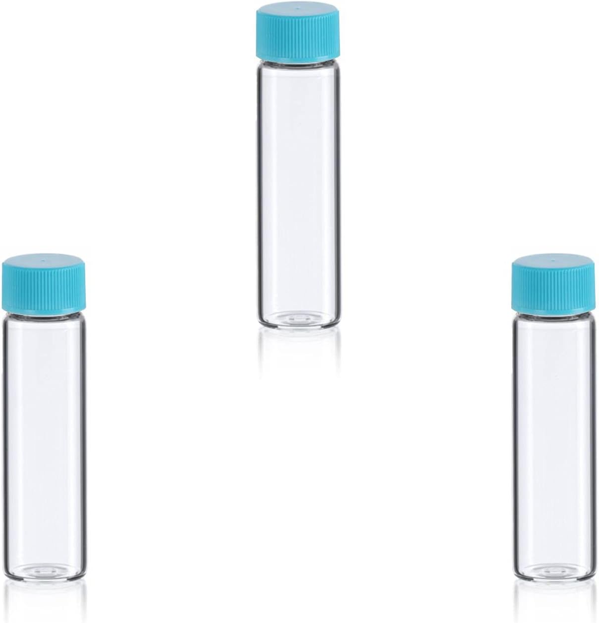 MagnaKoys 3 Dram Amber or Clear Glass Vials w/Polycone Foil Teflon Foam Liner Caps or Droppers (3 Dram w/PTFE (Teflon) Cap, Clear, 3)