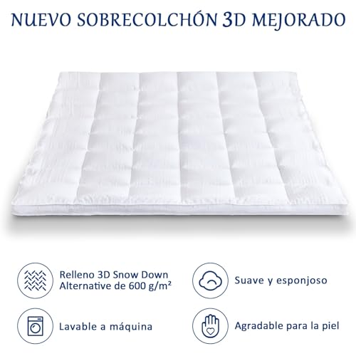 Bedecor Microfibre Mattress Topper 150 x 200, Very Soft and Comfortable Mattress Cover with Non-Slip Design, 3D Massage Bubbles Luxurious Topper 150 x 190/200