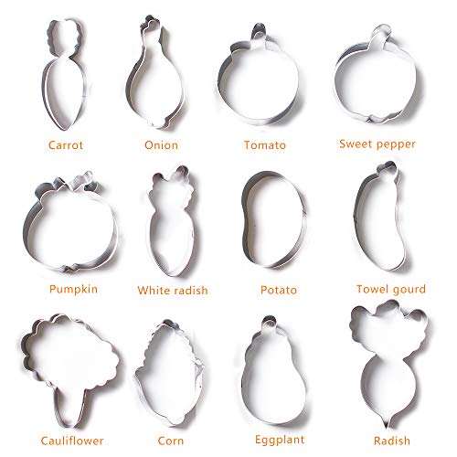 Vegetables Cookie Cutter Set - Set of 12 - Tomato Pepper Pumpkin Potato onion Radish Luffa Cauliflower Carrot Corn Turnip Eggplant - Stainless Steel - Thumbnail 5