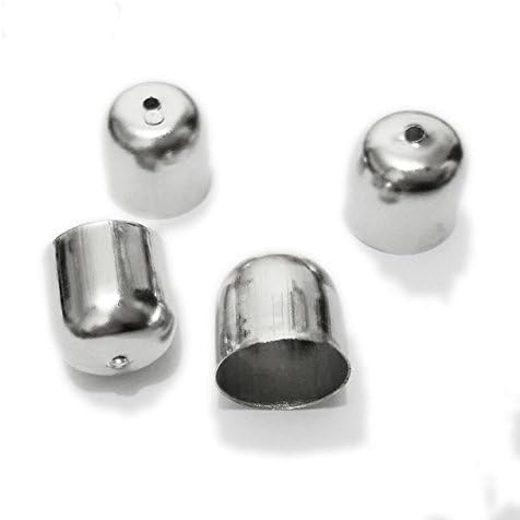 20 PCS Bead Caps End Cap Leather Cord Ends Laciness Tassel Jewelry Metal Pendant Charms Findings Studs Textured Spacers Necklace Earrings Connectors Accessories (Rhodium 8x9mm)