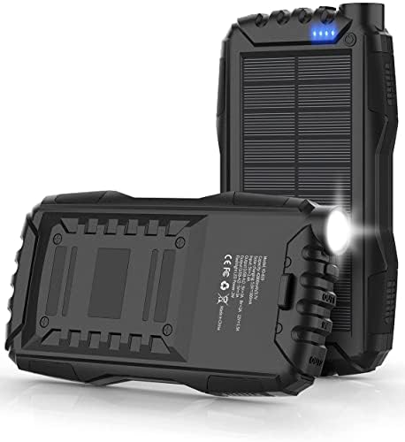Photo 1 of Solar Charger, Power Bank, 42800mAh Portable Charger Power Bank External Battery Pack 5V3.1A Qc 3.0 Fast Charger Built-in Super Bright Flashlight (Black)