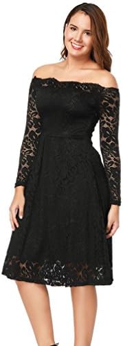 Vicabo Women's Vintage Floral Lace Long Sleeve Boat Neck Cocktail Formal Swing Dress (XX-Large, Black)