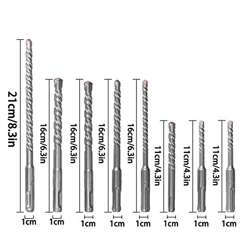 Hakkin 8 Pcs Rotary Hammer SDS Bits Set + 3 Pcs Chrome Vanadium Steel SDS-Plus Chisel Set Masonry Drill Bit Tool for Cement Wall, Concrete,Stone, Brick Wall