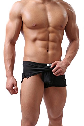 Louis Rouse Men's Smooth Ice Silk Boxer Trunks Separate Pouch Insided (M, Black)