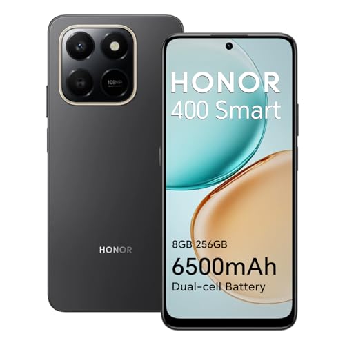 Honor 400 Smart Smartphone 4G 8GB 256GB, 6500mAh Battery, 6.77" IP54 Drop Resistant Screen, 108MP Main Camera, Android 15, Dual SIM, NFC, Black