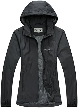 Green Crab Women's Windproof Waterproof Rain Jacket Lady Hooded Breathable Coat (Medium, Black)