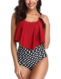 Eomenie traje de baño de dos piezas con cintura alta y tirantes para mujer