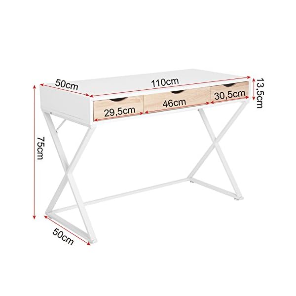 WOLTU Schreibtisch WeiÃ mit 3 Schubladen - Stahl-Holz Computertisch fÃ¼r Arbeitszimmer/Studio - 110x50x75cm – Bild 4