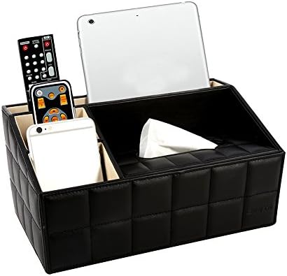 Leather Desk Organizer,Fathers DAY Home Offfice Supplies Desk Stationery All-in One Napkin Storage Box for Pen/Pencil , phone, iPad ,Tablets,Business Cards, Remote Control Holder (Black)