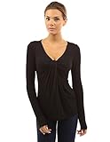 PattyBoutik Women's V Neck Ruched Twist Knot Front Long Sleeve Tunic