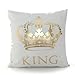 FASHIONDAVID 18 * 18 Inch Gold King Crown Home Bronzing Flannel Throw Pillow Cover Golden King Queen Crown Geometric Line Pattern Cushion Covers Sofa Home Decor