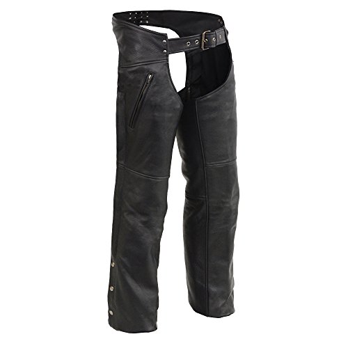 Men's Chaps w/ Cool Tec Leather & Zippered Thigh Pockets (Black,Small)
