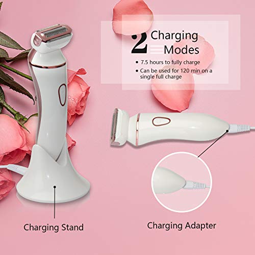 KUYANG 4 IN 1 Lady Electric Shaver Set, USB Rechargeable Epilator for Women with 3 Different Razor Head, 1 Facial Cleaning Brush, Waterproof Hair Removal for Women, Body, Leg, Bikini