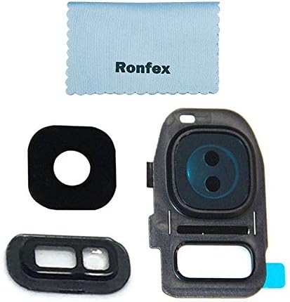 Ronfex Back Rear Camera Glass Lens Cover Ring Replacement + Flash Cover + Adhesive for Samsung Galaxy S7 G930 / S7 Edge G935 (ALL CARRIERS)+ Ronfex Cloth (Black)
