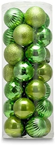 Ornaments - AUXO-FUN Small Size 28ct shatterproof Christmas Ball Ornaments in 4 Classic finishes for Christmas Tree Decoration (1.57“ Mini Size, Lime Green)