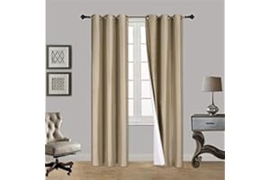 GENERIC 2 Piece Faux Silk Window Blackout Curtain Solid Pattern with Bronze Antique Grommet Energy Efficient Adam Size 63" 84" 95" and 108" Long (95" Long, Taupe Sand)