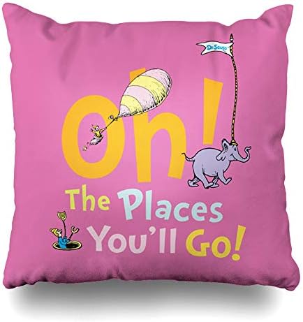 InnoDIY Throw Pillow Covers Youll Dr Seuss Oh Places You Ll Go Graduation Pillowslip Square Size 18 x 18 Inches Cushion Cases Pillowcases
