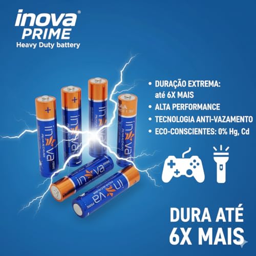 Kit 12 Pilhas AAA Inova Prime 1,5V Zinco Carbono – Palito – Alta Duração, Energia Estável e Maior Resistência