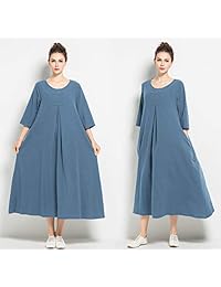 Anysize F120A - Vestido de verano para primavera, de lino y algodón, talla grande