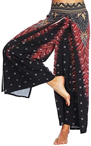 Firally Unisex Thai High Waist Yoga Pants Bohemia Indonesian Style Printing Festival Hippy Smock Summer Casual Loose Wide Leg Pants