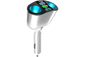 ANKUEE Car Cigarette Lighter Splitter, 2-Socket Cigarette Lighter Adapter with LED Voltmeter, Dual USB QC3.0 Type-C 20W PD Fast Car Charger, 12V/24V Car Splitter Adapter for Smart Phone GPS Dash Cam (White)