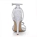 Women Wedding Bridal Bridesmaid Silver Simple Thin Heels Open Toe Sandal High Fashion Elegant Classic Dress Heeled Pumps Strap Buckle Ankle Strappy Slender Pub Club Evening Party Court Shoes SM00230