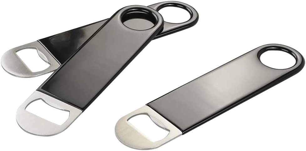Bartender Bottle Openers, Bar Blade, Beer Openers, 3 Pack by Professional Grade: Rubber Coated, Stainless Steel.