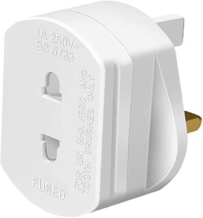 Gadgets Hut UK White Plug Adapter 1A Fused Shaver Plug Adaptor 2 Pin to UK 3 Pin