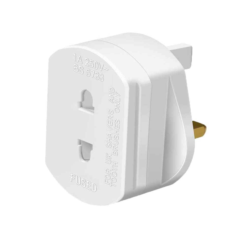 Gadgets Hut UK - White Plug Adapter 1A Fused Shaver Plug Adaptor, UK 2 Pin to 3 Pin Adapter Plug UK Electric Toothbrush Adapter UK - Ideal for Electric Shavers and Toothbrushes