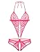 ADOME Women Lingerie Deep V Halter Lace Babydoll Mini Bodysuit, Style1-rose Red, Medium