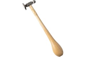 Cherjoury Jeweler's Hammer Round and Flat Faced Metalworking Hammer for Jewelry Crafting, Wood Handle, Silver Head, Comfortab