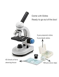 Student Lab Microscopio compuesto biológico 40X 1000X lentes de cristal óptico de metal con diapositivas preparadas en blanco