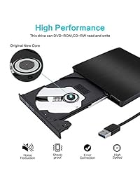 Unidad de CD externa USB 3.0 delgada externa CD DVD + -RW unidad grabadora grabadora grabadora, tepoly alta velocidad datos compatible con ordenador portátil MacBook Windows10 8 7 XP Vista Mac OS