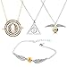 GeeVen 4 Piece Necklace Bracelet with The Deathly Hallows Golden Snitch Time Turner Chain Pendant Necklace for Harry Inspired Fans Gifts Collections