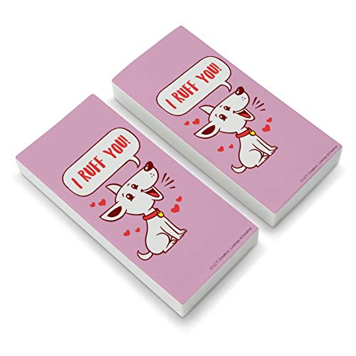 I Ruff Love You Dog Funny Humor Eraser Set of 2