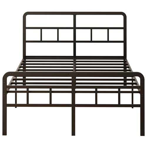 Yicensen Base Cama Matrimonial con Cabecero y Piecero, Base Matrimonial de Metal de 46 cm de Altura con Listones Resistente, Espacio de Almacenamiento Debajo de la Cama, sin Ruido, Negro