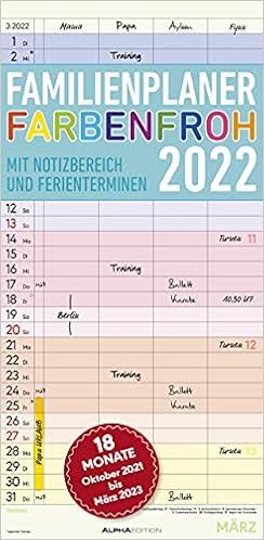 Familienplaner Farbenfroh Mit 4 Spalten Für 18 Monate 2022 - Familien-Timer  22X45 Cm - Offset-Papier - Mit Ferienterminen - Wand-Planer - Alpha  Edition: 4251732320959: Amazon.com: Books