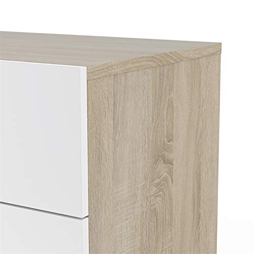 Tvilum Austin 8 Drawer Double Dresser, Oak Structure/White High Gloss
