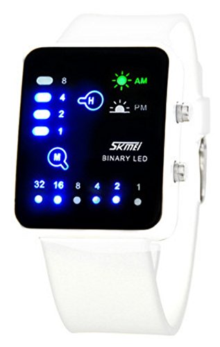 WUTONYU Binary Digital LED Waterproof Boys Girls Sport Casual Wrist Watches (White)