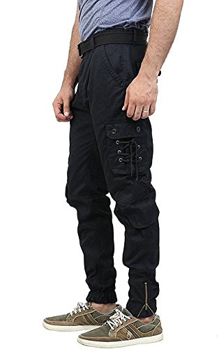 warlock men's cotton relaxed fit zipper dori cargo jogger pants