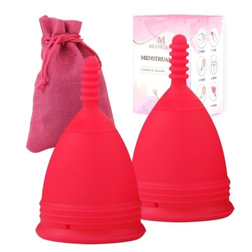 M MUNCASO 2Pcs Soft Menstrual Cups, Period Cup Super Soft and Flexible Reusable Period Cups for Women, Menstrual Cup Best Sensitive Cup with Size Small and Large (Rose Red, L)