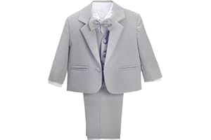 Dressy Daisy Baby Toddler Boy 5 Pcs Set Formal Tuxedo Suits No Tail Wedding Christening Baptism Outfits