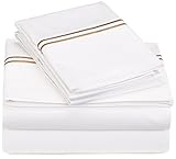 Pinzon Hotel Stitch 400-Thread-Count 100-Percent Egyptian Cotton Sateen Sheet Set, King, White with Taupe Stripes