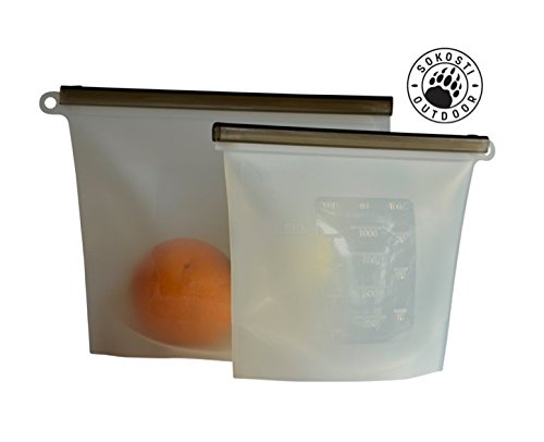 SOKOSTI Reusable Silicone Food Bags Set of 2 for Camping, Cooking, Food Storage. Leakproof, Waterproof, Eco-friendly, Food Safe.