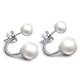 Hotshopping Fashion Jewelry 925 Sterling Silver Double Pearls Hoop Stud Earrings for Women Girls (6mm+10mm)