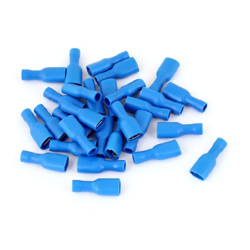 uxcell 30pcs 6.35 x 0.8mm Insulated Female Crimp Terminal Connectors Blue FDFD2-250